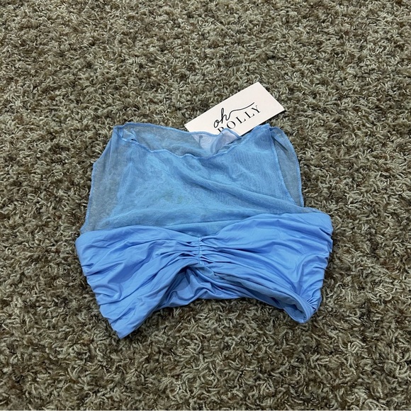 Oh Polly Size US 0 NWT Yume Sheer Panelled Ruched Crop Top in Periwinkle Blue - Picture 3 of 6